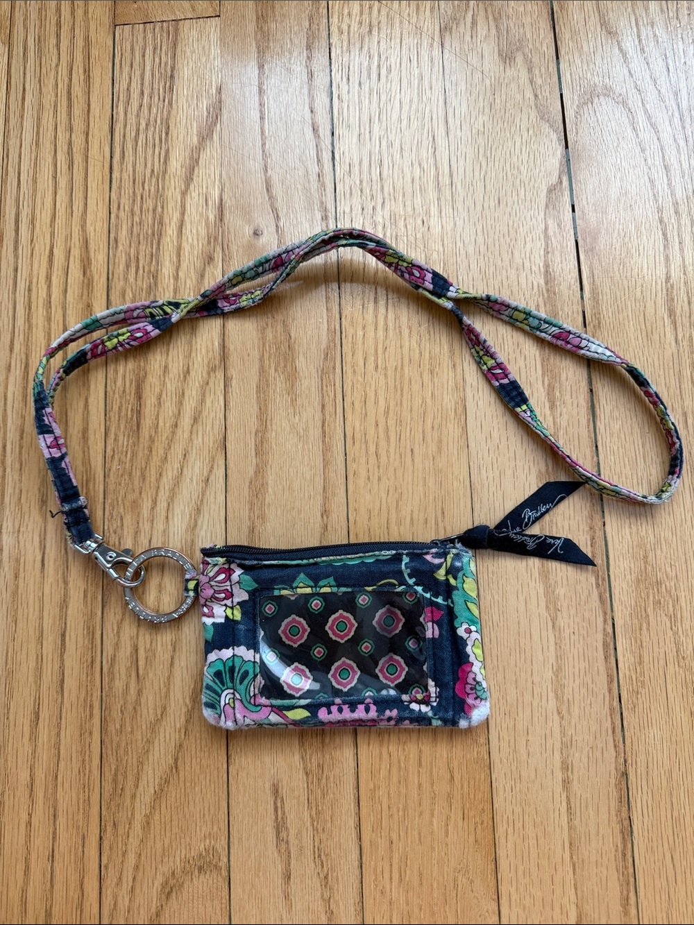 Vera Bradley Navy Floral Quilted ID Wallet with Lanyard